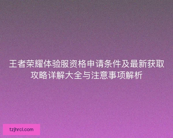 王者荣耀体验服资格申请条件及最新获取攻略详解大全与注意事项解析